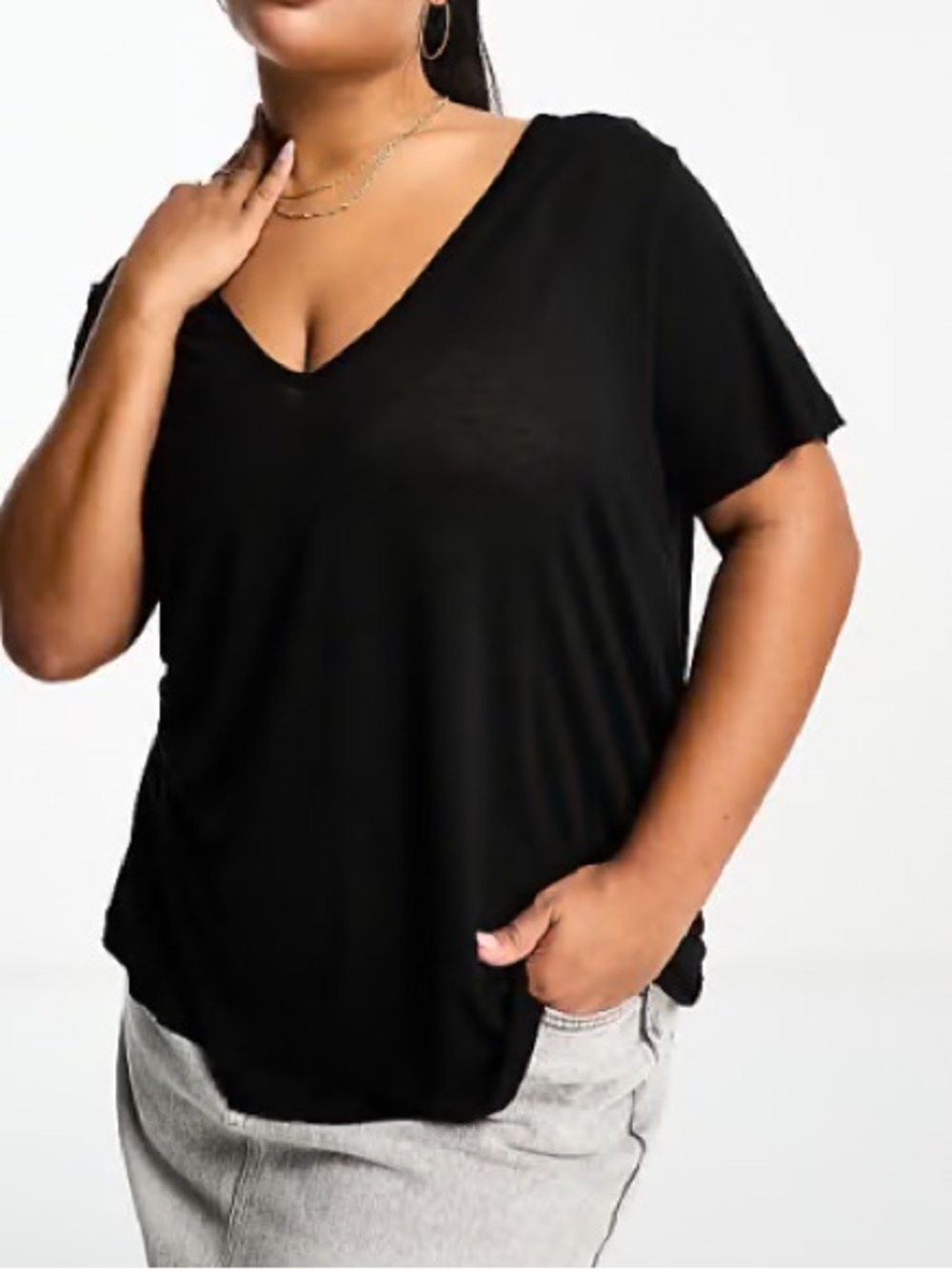 ASOS Design Black V-Neck Slinky Tee US Size 16